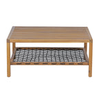 Outdoor Acacia Wood Coffee Table with Woven Rope Storage Shelf