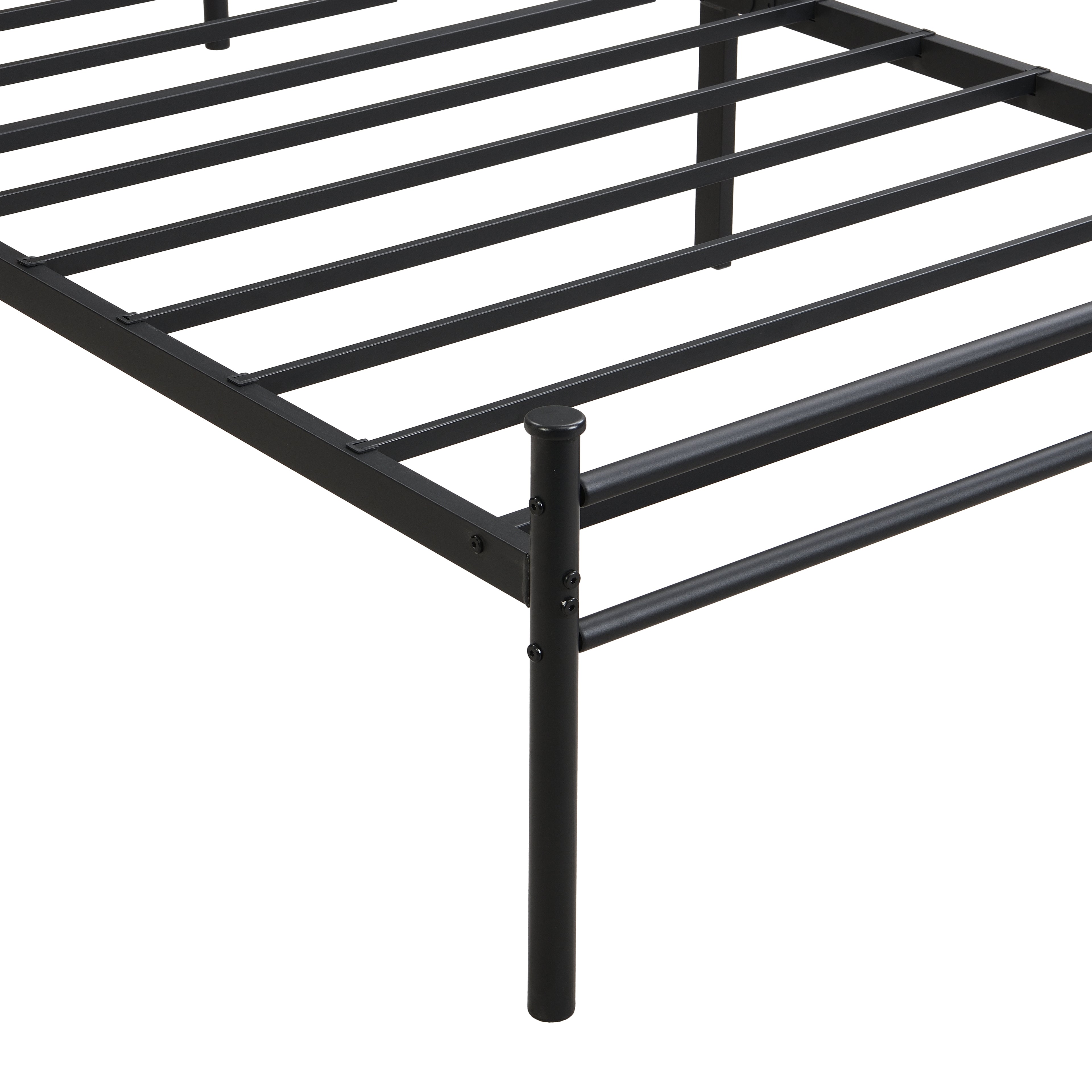 Twin Size Metal Bed Frame with Wood Panel Headboard