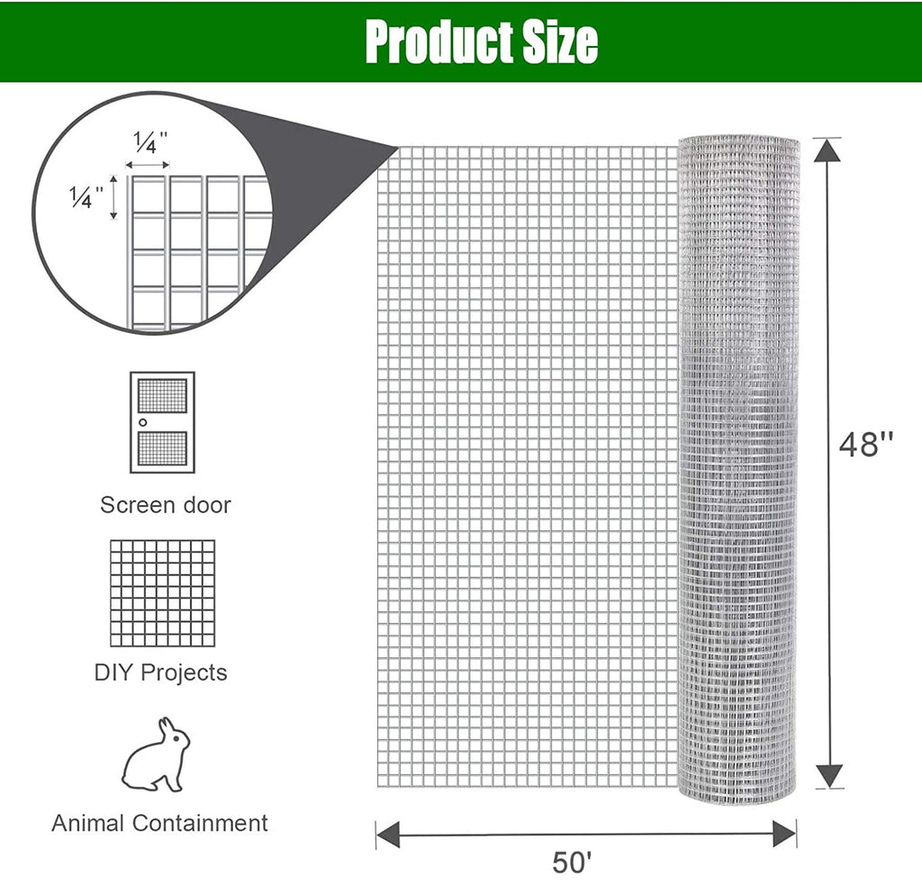 Hardware Cloth 1/4 Inch 48in x 50ft Galvanized Wire Fencing