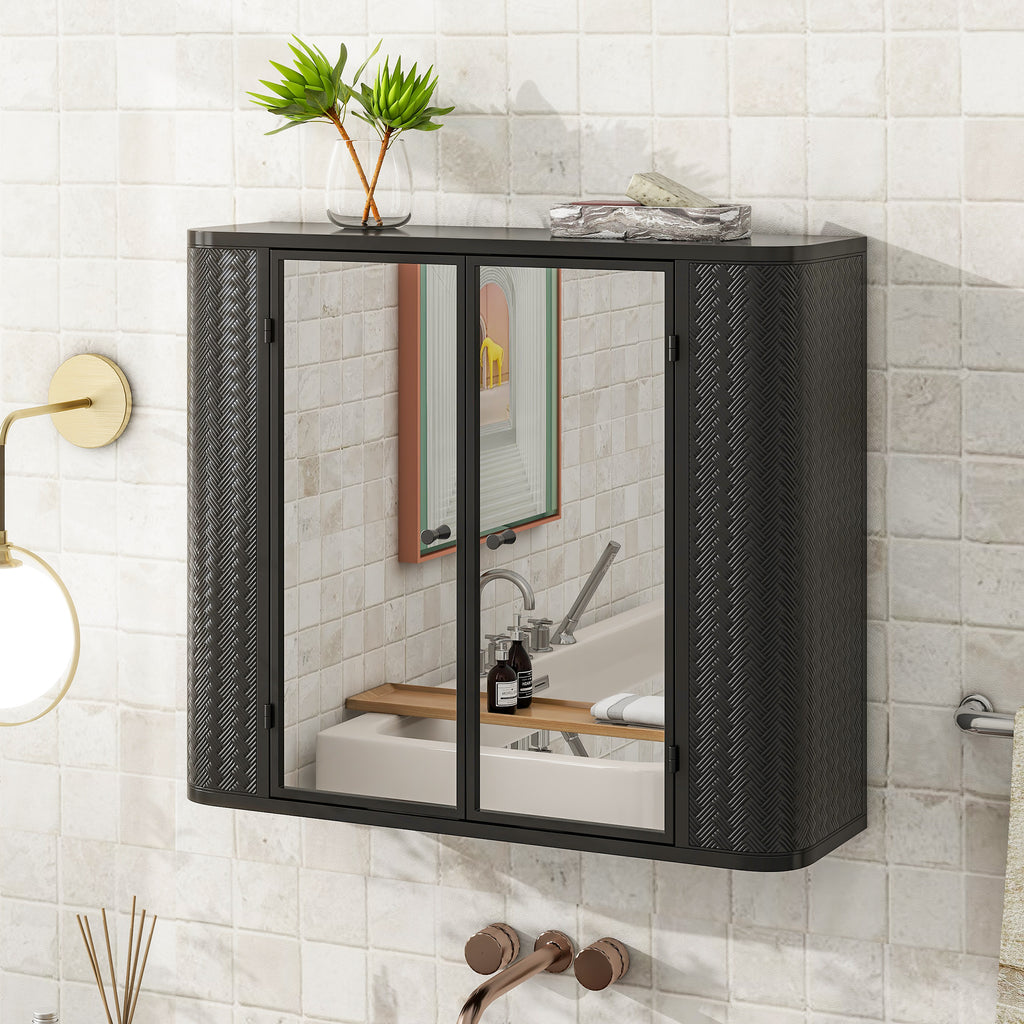 Black Wall-Mounted Bathroom Cabinet with Mirror
