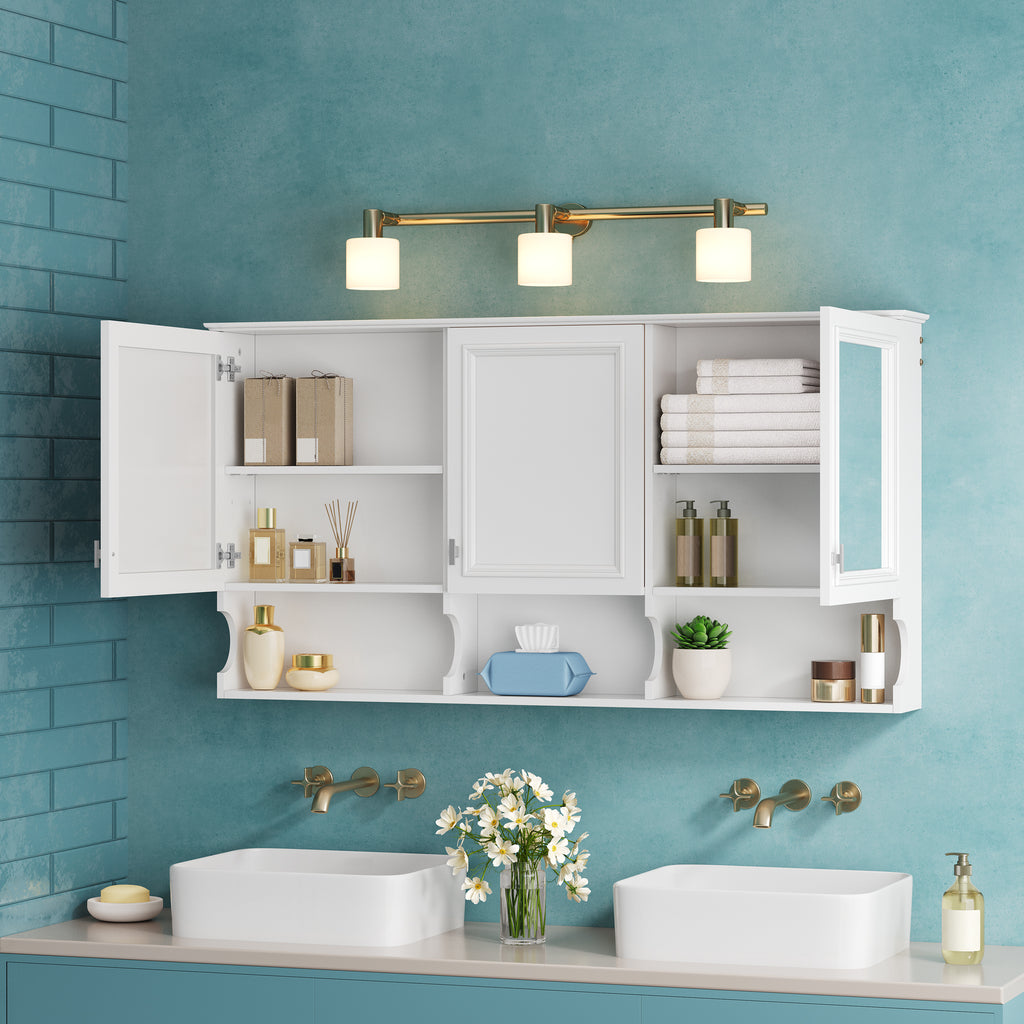 55 Inch Mirror Medicine Cabinet with Open Shelves
