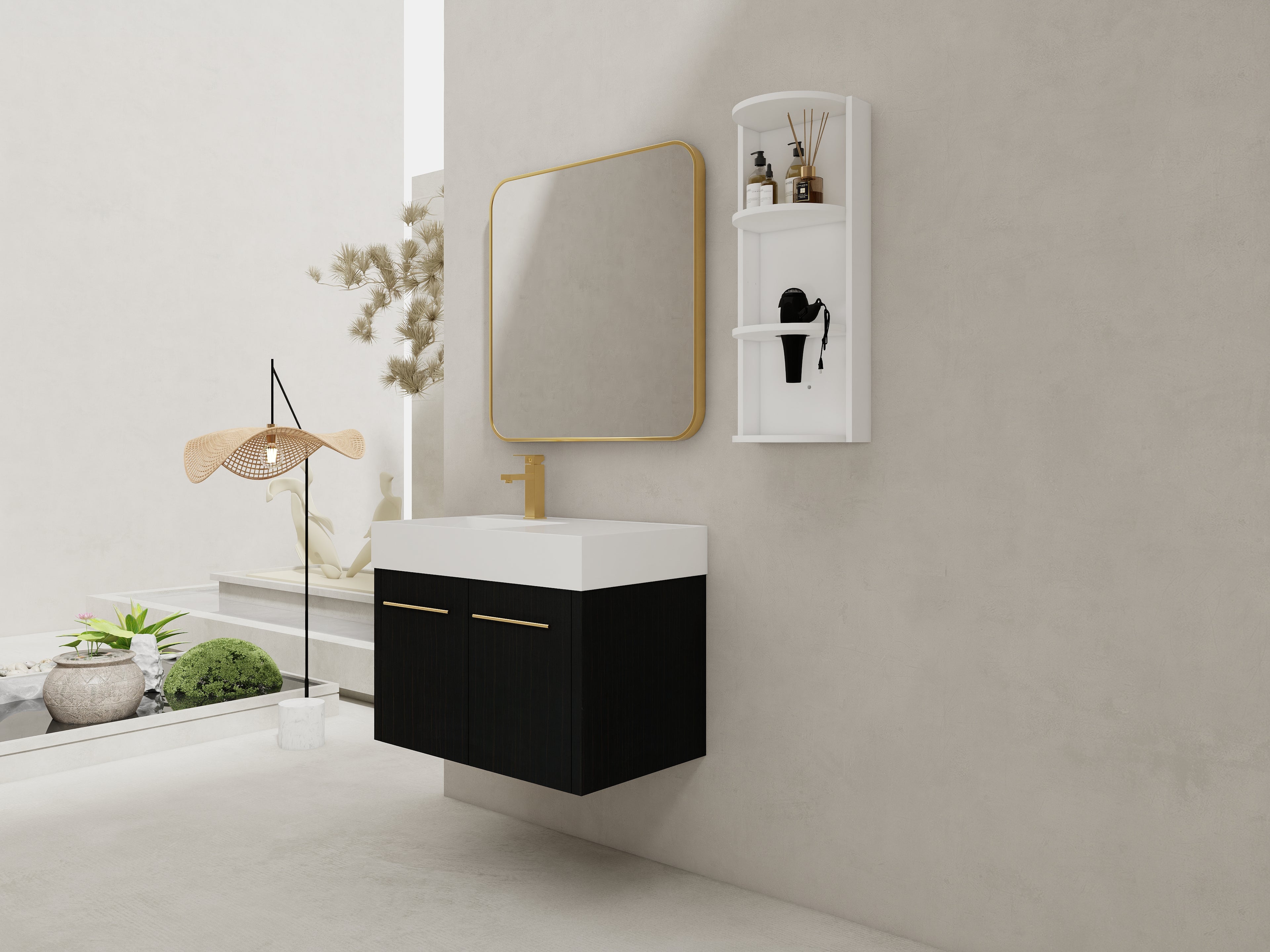 30 Inch Wall-Mounted Bathroom Vanity with Sink and Storage Rack