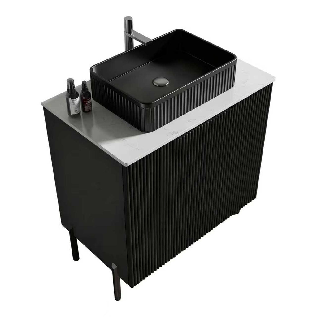 Torino 30-Inch Bathroom Vanity with Ceramic Sink, Black and White