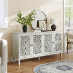 60" Antique Buffet Cabinet with Floral Carvings