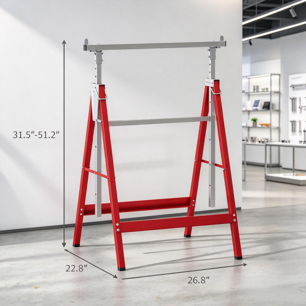 2-Pack Heavy-Duty Folding Sawhorse, Adjustable Height Steel Work Stand, Red