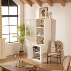 Freestanding Pantry Cabinet with Glass Door & Lattice Window