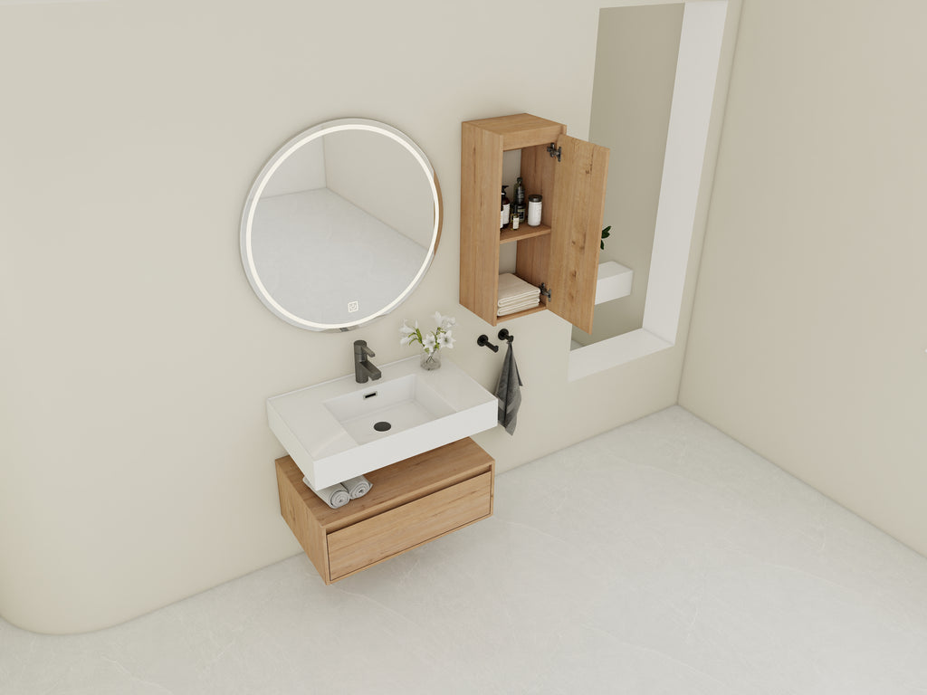 30 Inch Wall-Mounted Bathroom Vanity with Resin Sink and Side Cabinet