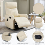 Beige Heat Massage Manual Recliner Chair with Rocker and Swivel in Faux Leather