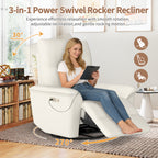 270° Power Swivel Rocker Recliner Chair w/ USB Ports - Beige-Gray