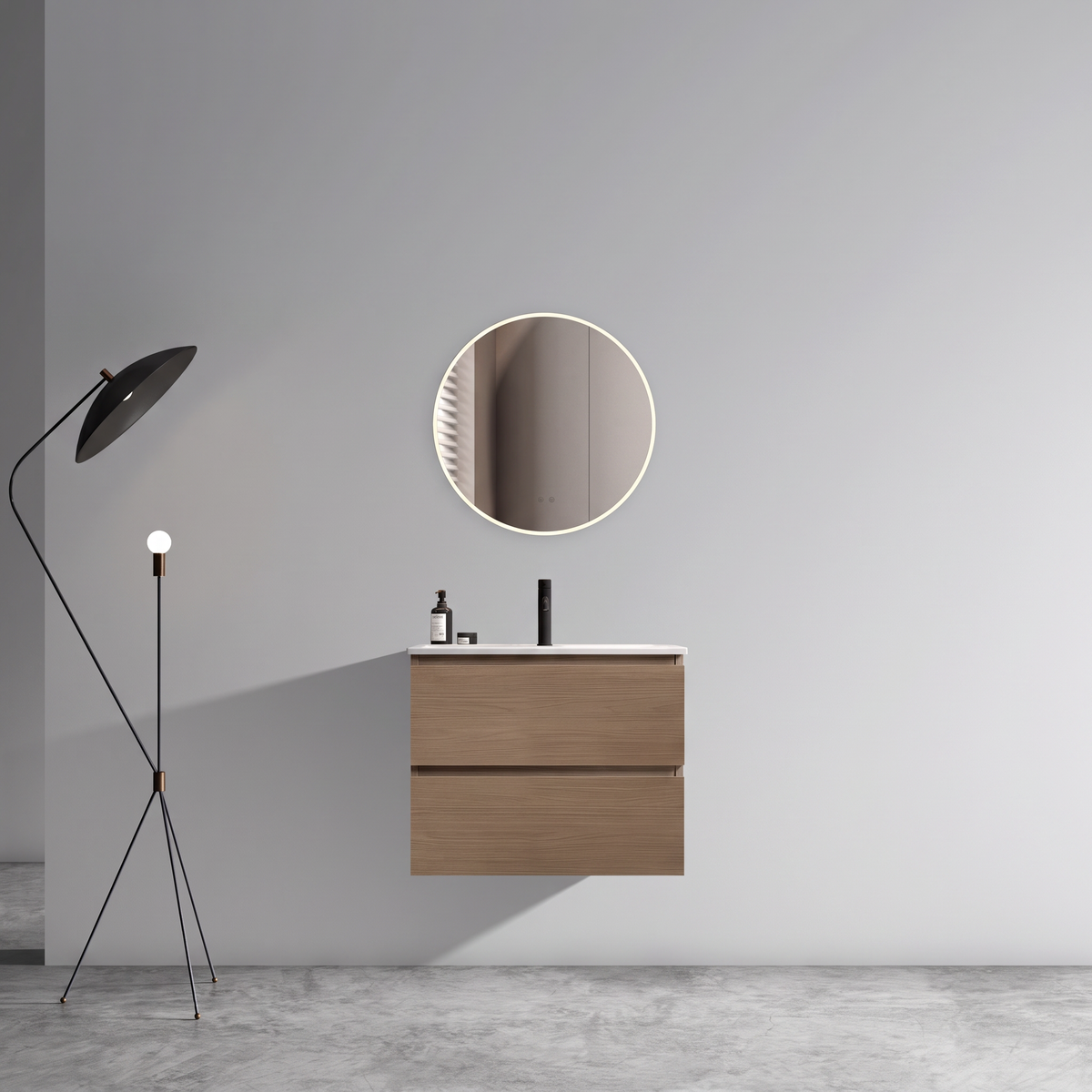 TIA 24-Inch Wall Mount Bathroom Vanity, Walnut Brown