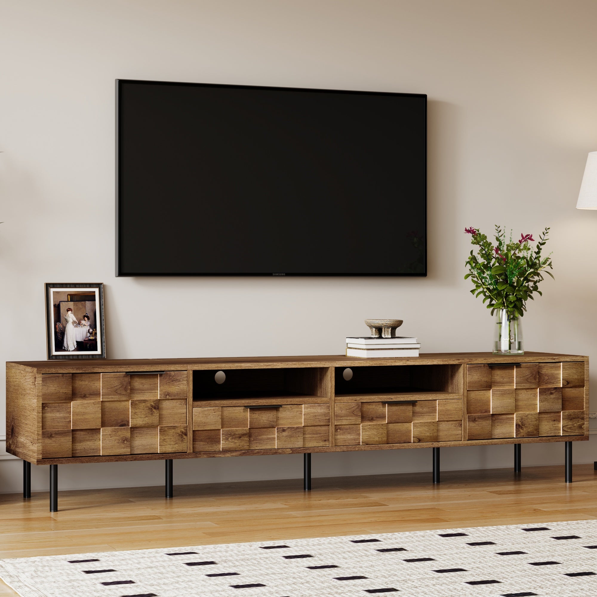 Mid Century TV Stand with 2 Drawers