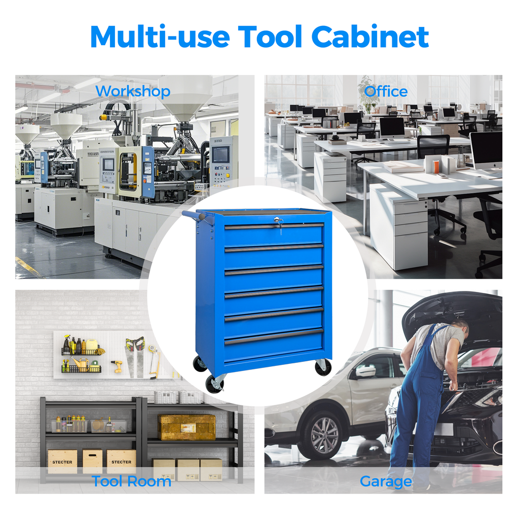 Rolling Metal Tool Chest with 6 Drawers - Blue