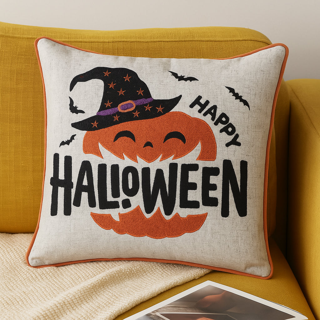 Happy Halloween Pumpkin Witch Throw Pillow