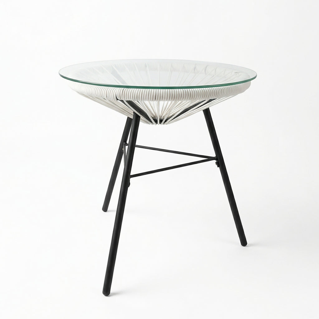 Nusa Outdoor Synthetic Wicker Glass-Top Side Table