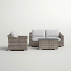 Stylish Rattan Wicker 3-Person Seating Group with Plush Cushions