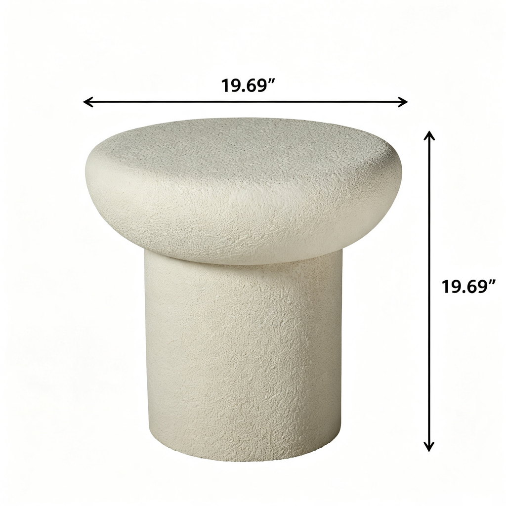 Round Mushroom Fiberglass Coffee Table, 19.69-Inch, Stone Textured, No Assembly