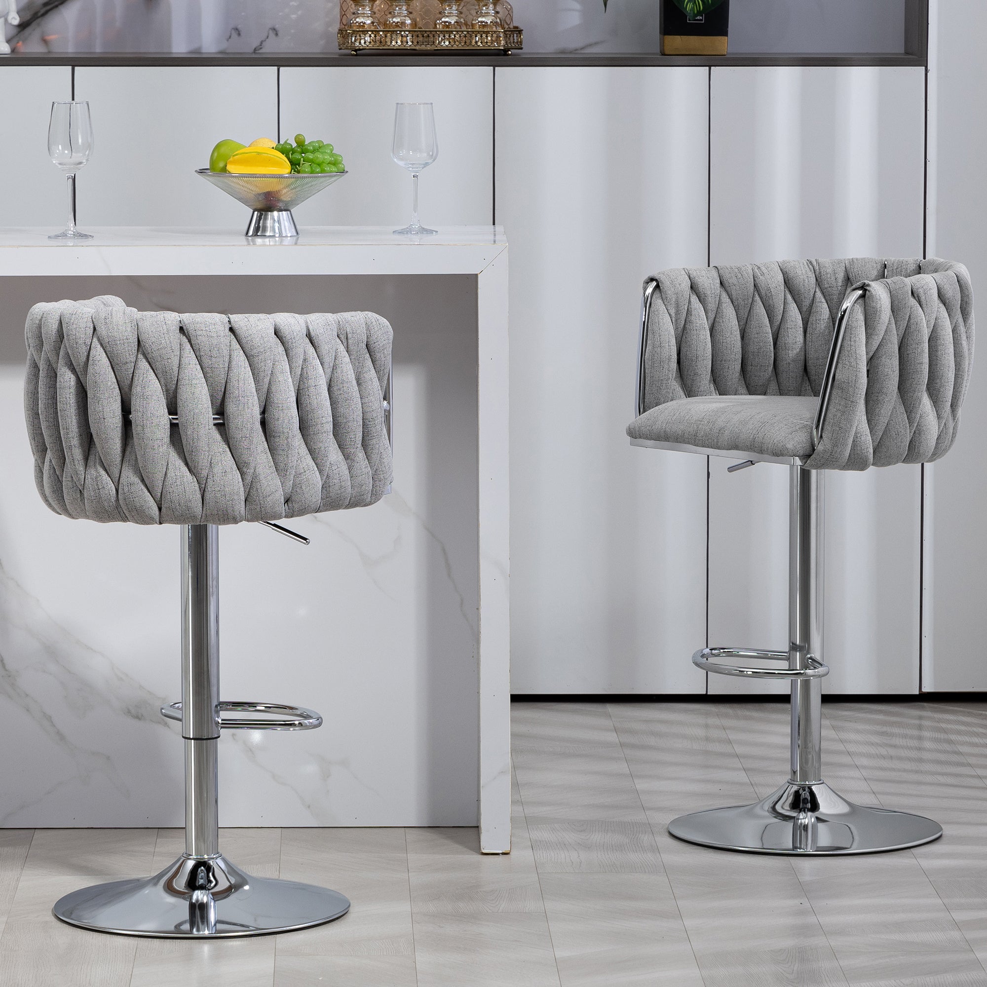 360° Fabric Cover Swivel Bar Stools Set of 2