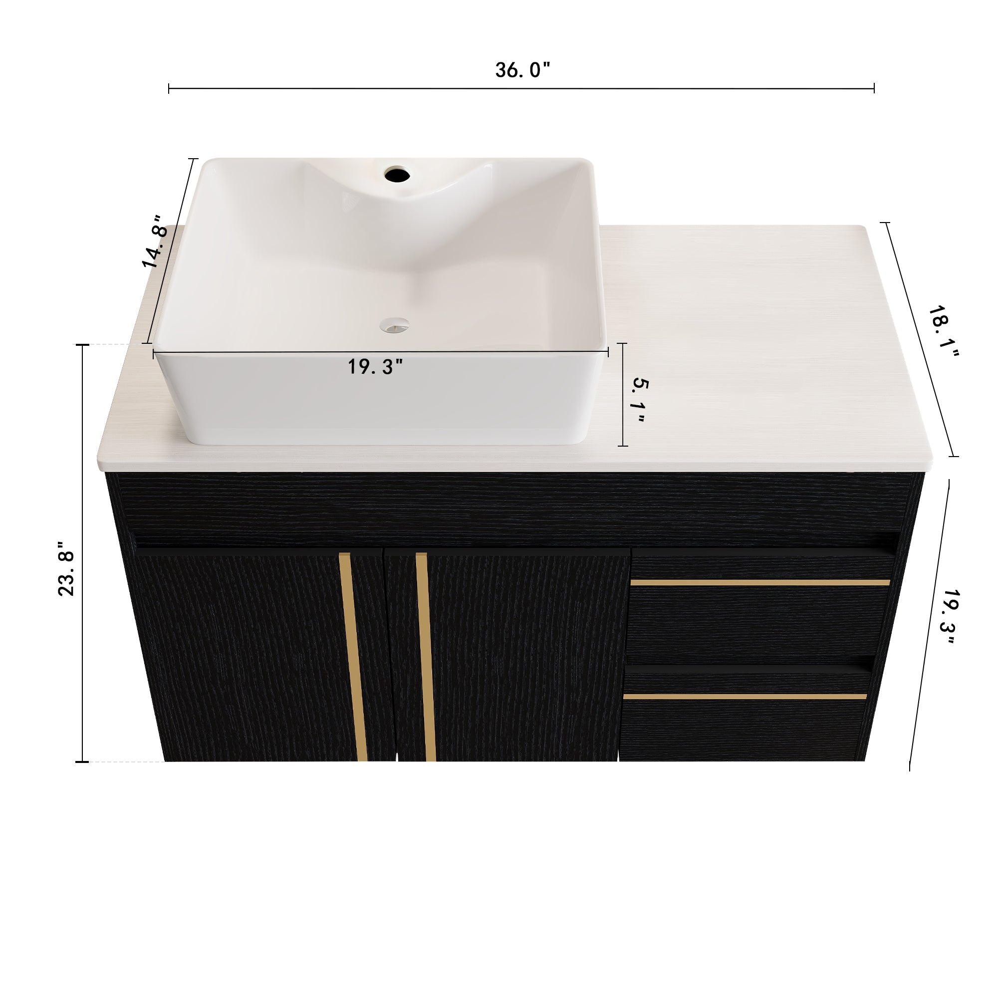 36" Wall-Mounted Bathroom Vanity with Vessel Sink