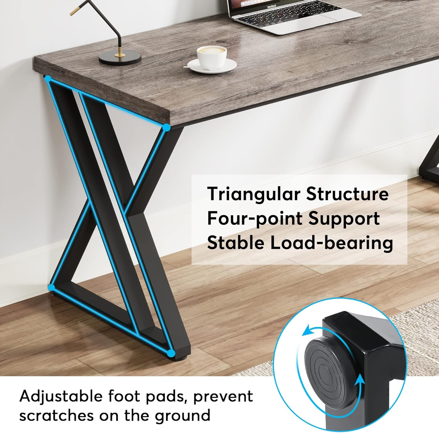 55” Modern Writing Desk with Z-Shaped Metal Legs
