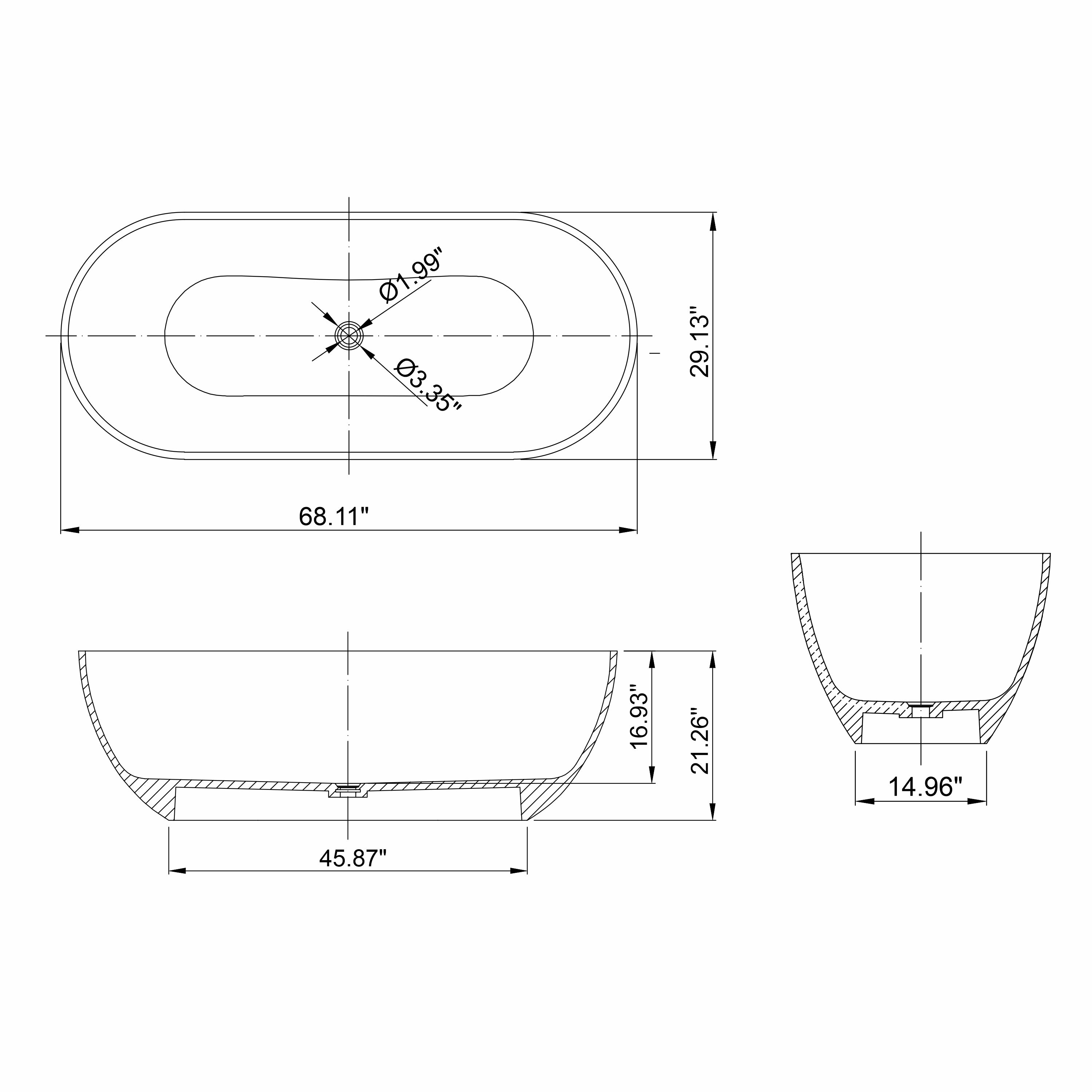 68.9 Inch Translucent Freestanding Bathtub