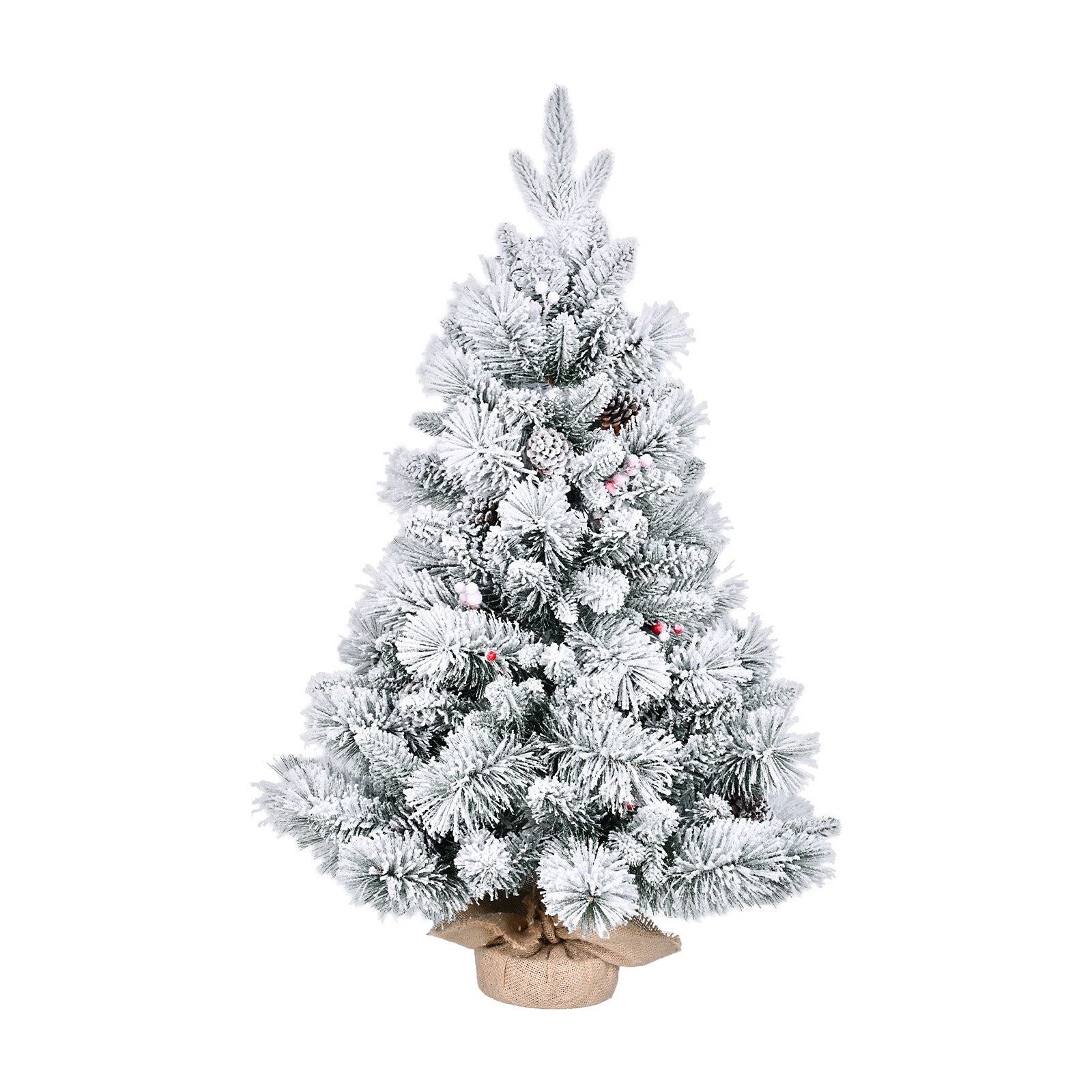 3FT Flocked Christmas Tree with Pine Cones & Berries