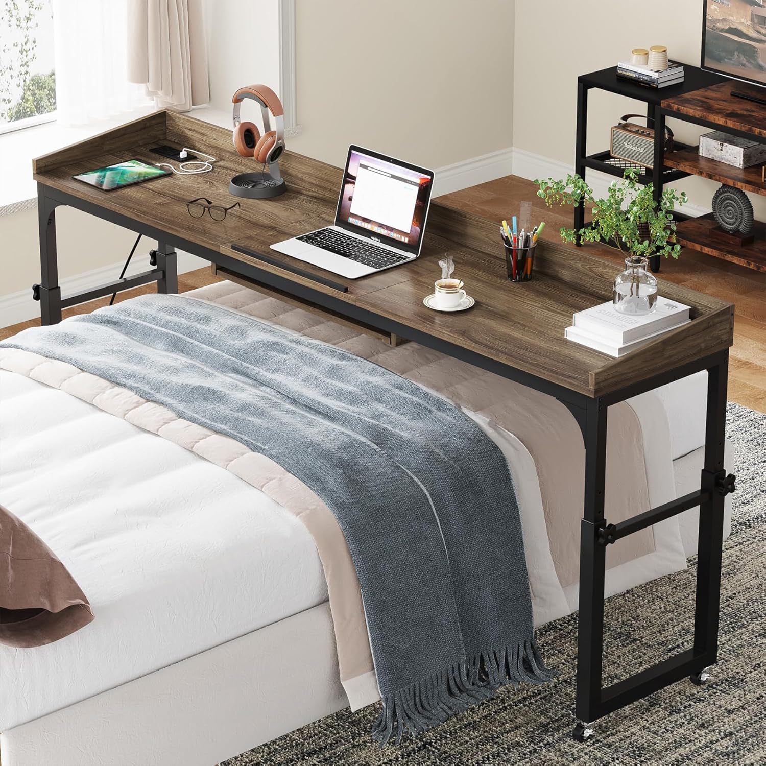 Height Adjustable Overbed Table with Wheels