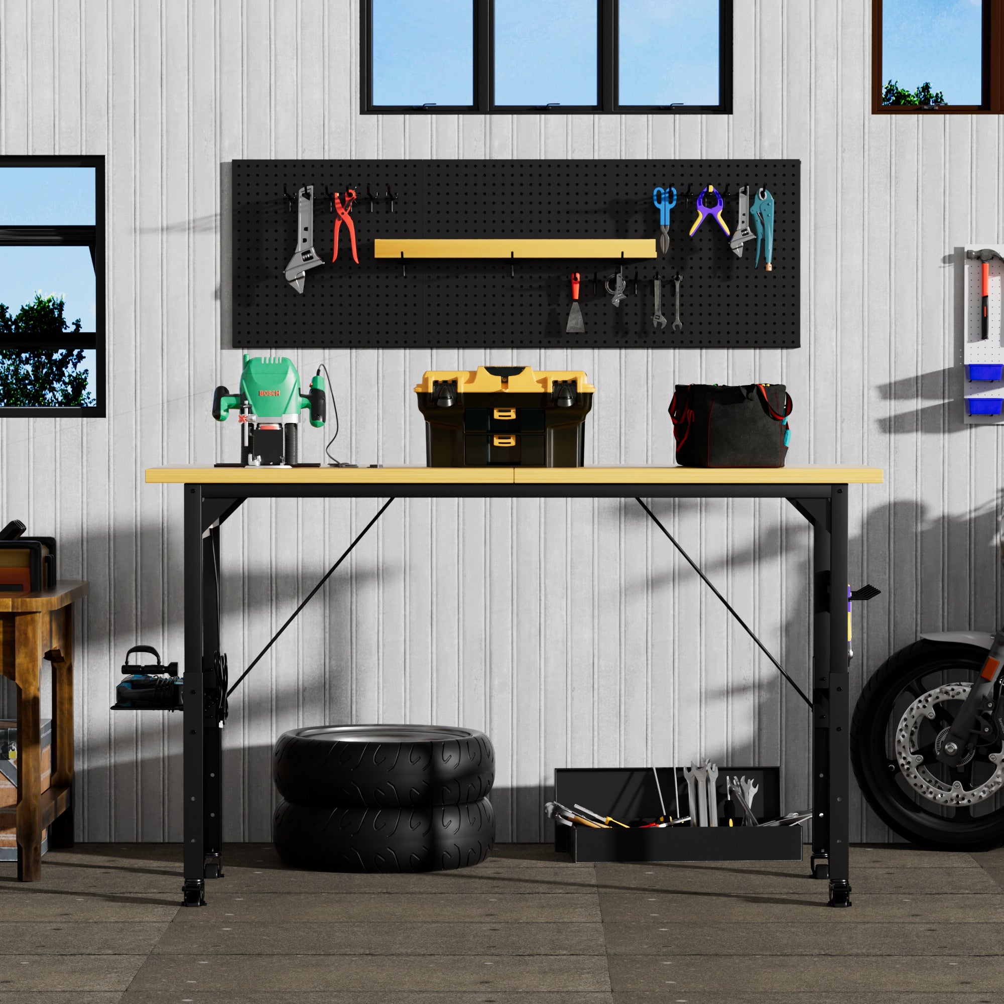 71'' Adjustable Workbench with Pegboard