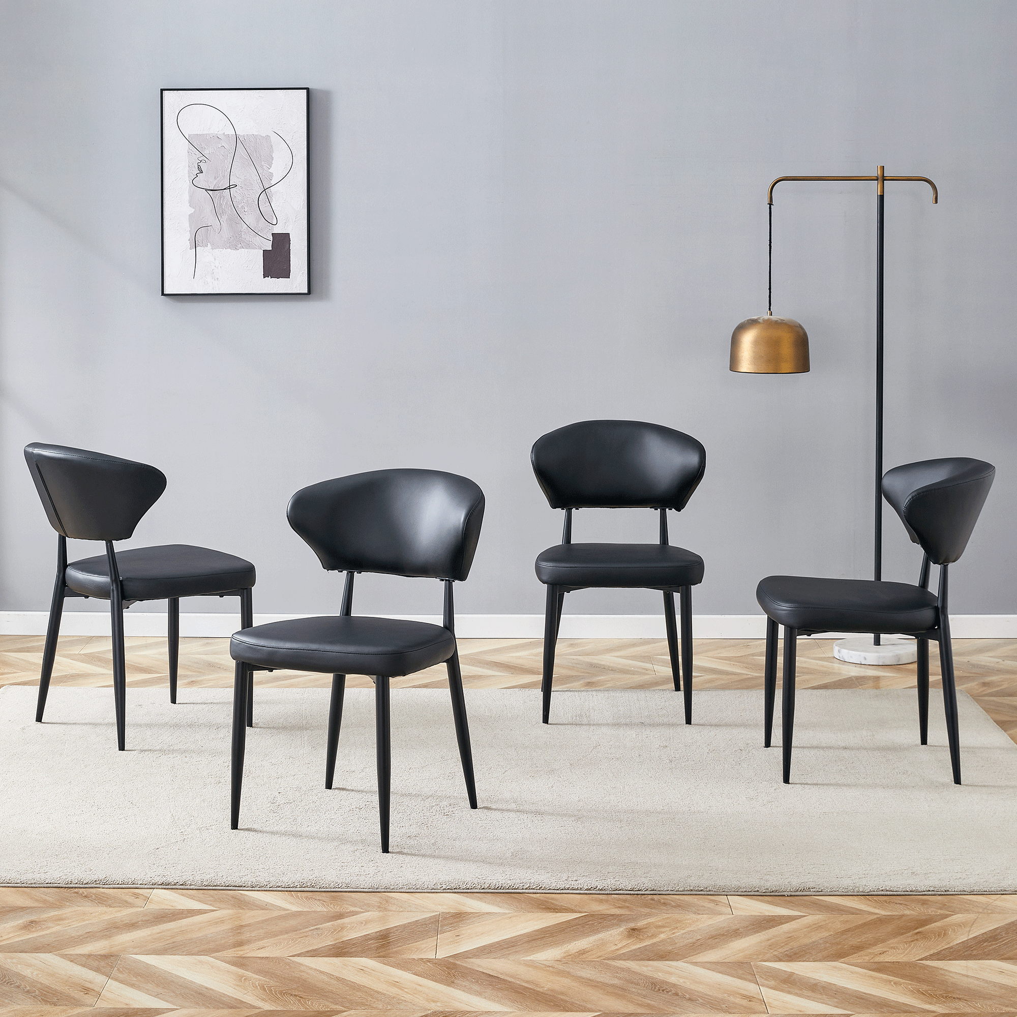 Black Minimalist Ergonomic Dining Chair - Set of 4