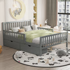 Full Size Wood Platform Bed with Guardrails on Both Sides and Two Storage Drawers
