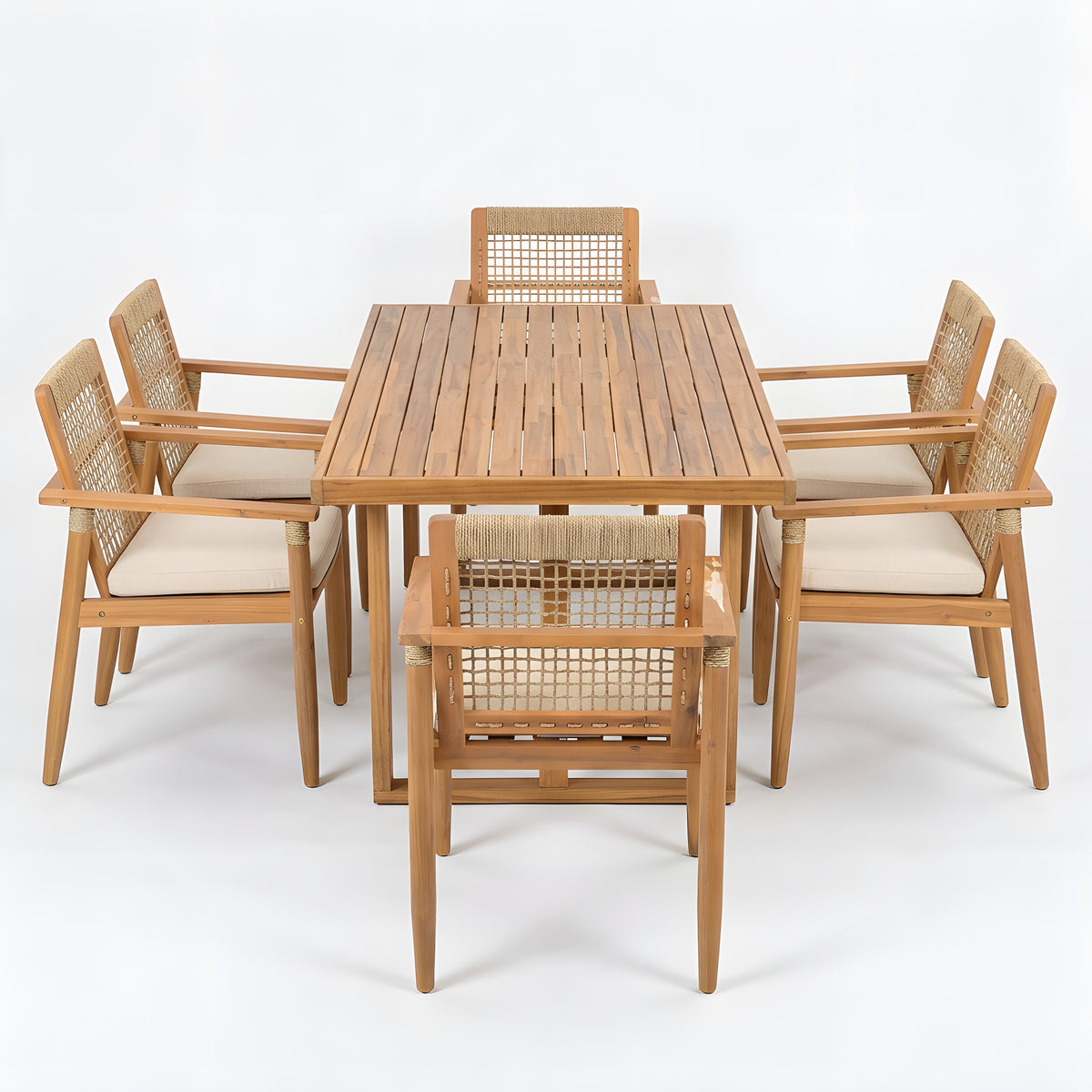 7 Pieces Acacia Wood Outdoor Dining Set with Cushions