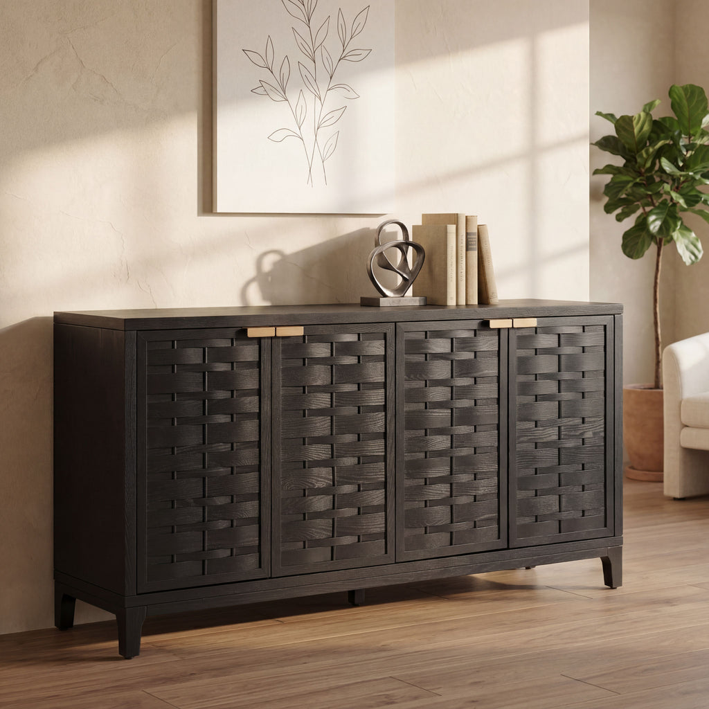 59 Inch Sideboard with 3D Woven Door Design