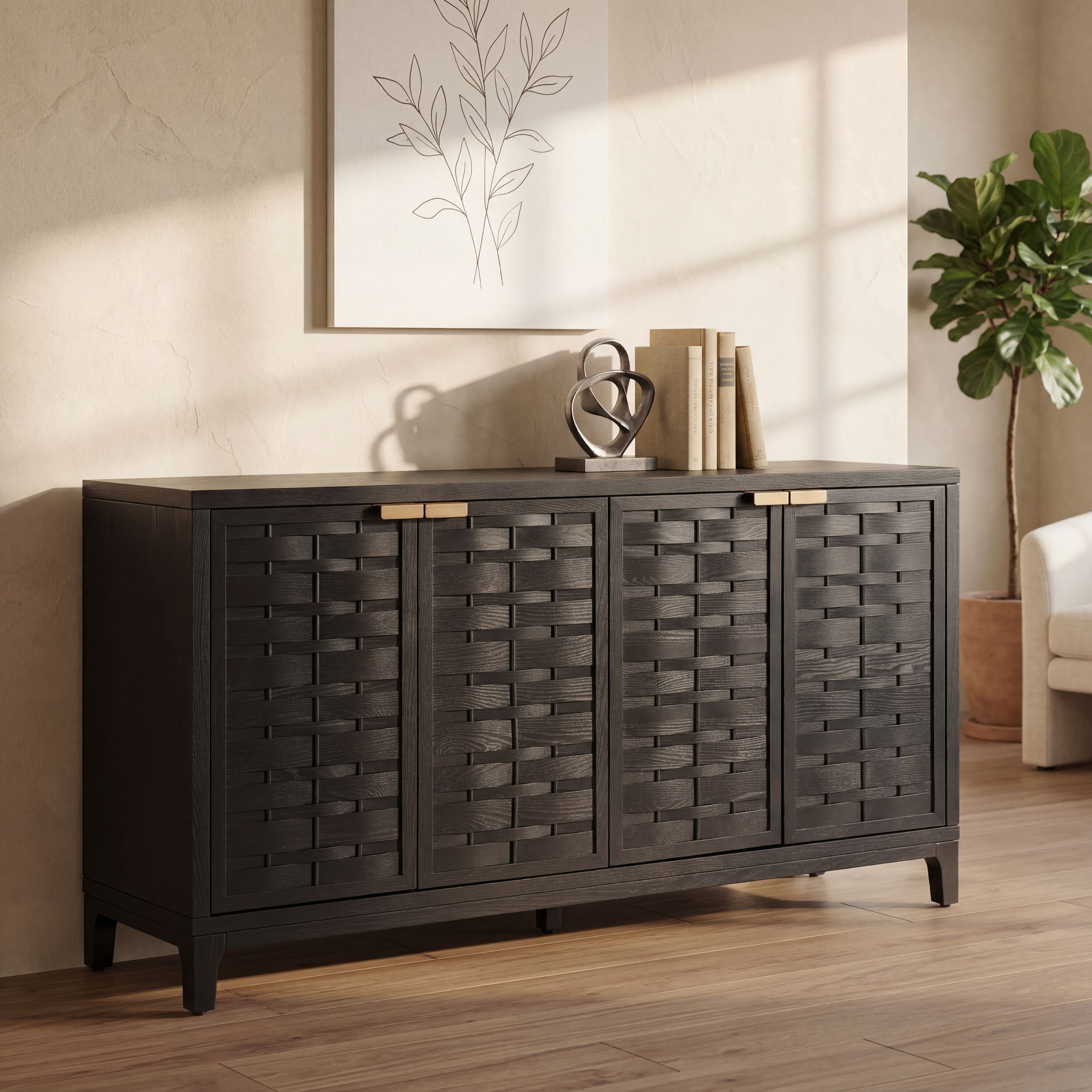 59 Inch Sideboard with 3D Woven Door Design