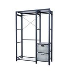 Acacia Wood Garment Racks with Shelves and Wicker Drawers