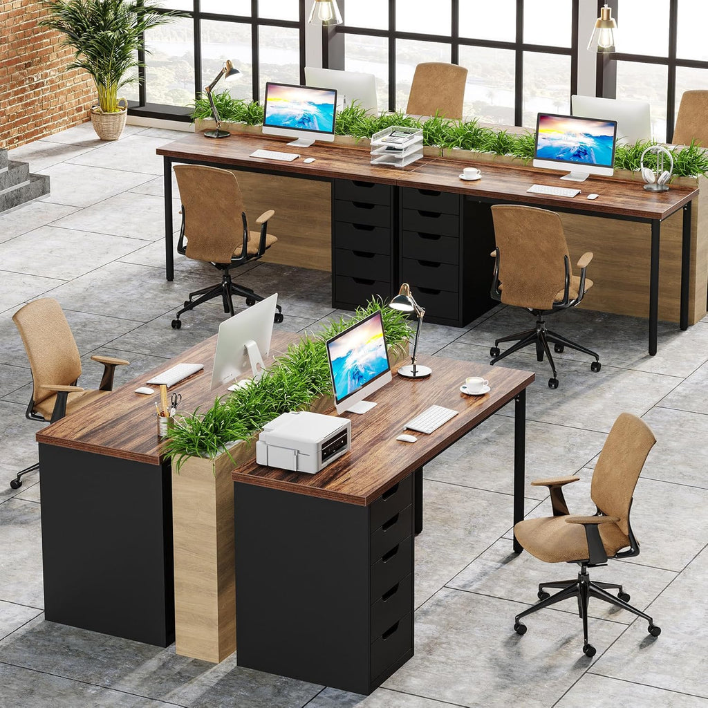 47" Computer Desk with 5 Drawers & Reversible Cabinet, Rustic