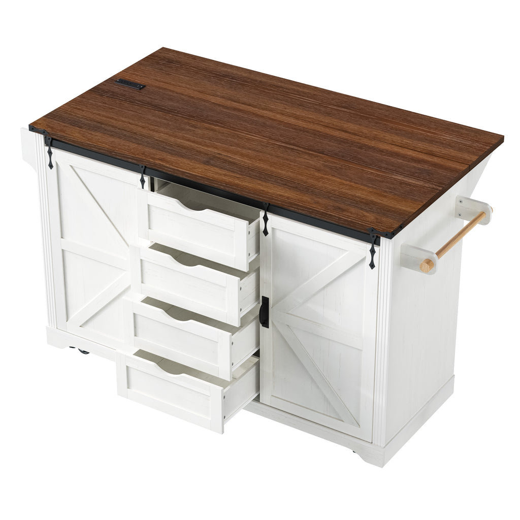 K&K 72" Farmhouse Kitchen Island with Fridge Storage