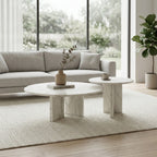 White Semi-Polished Marble Round Nesting Table Set of 2