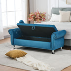 62.2 Inch Soft Velvet Storage Bench with Crystal Buttons