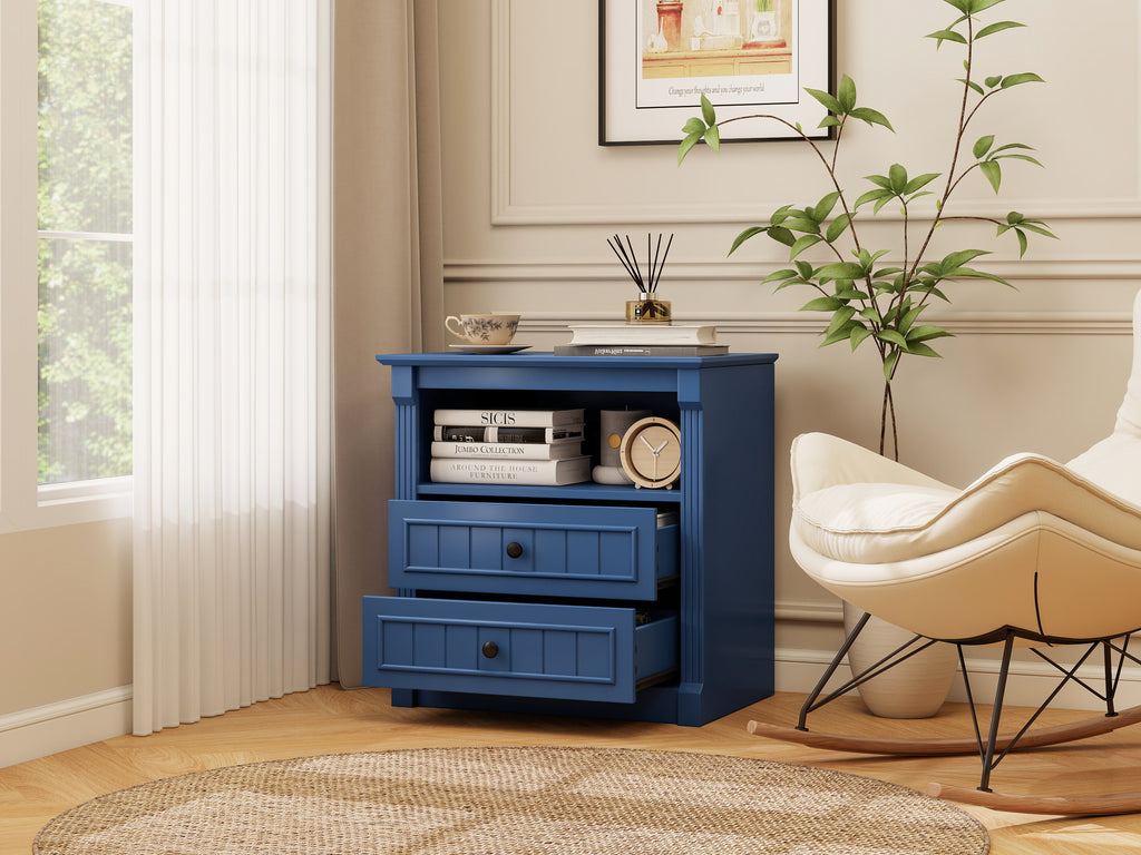 Dusty Nightstand with Charging Station, 2-Drawer, Aged Blue