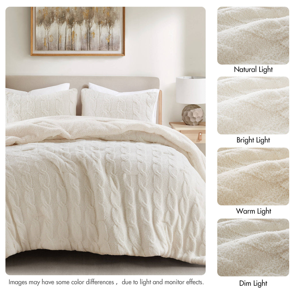 2 Pieces Twin Cable Knit Chenille Comforter Set