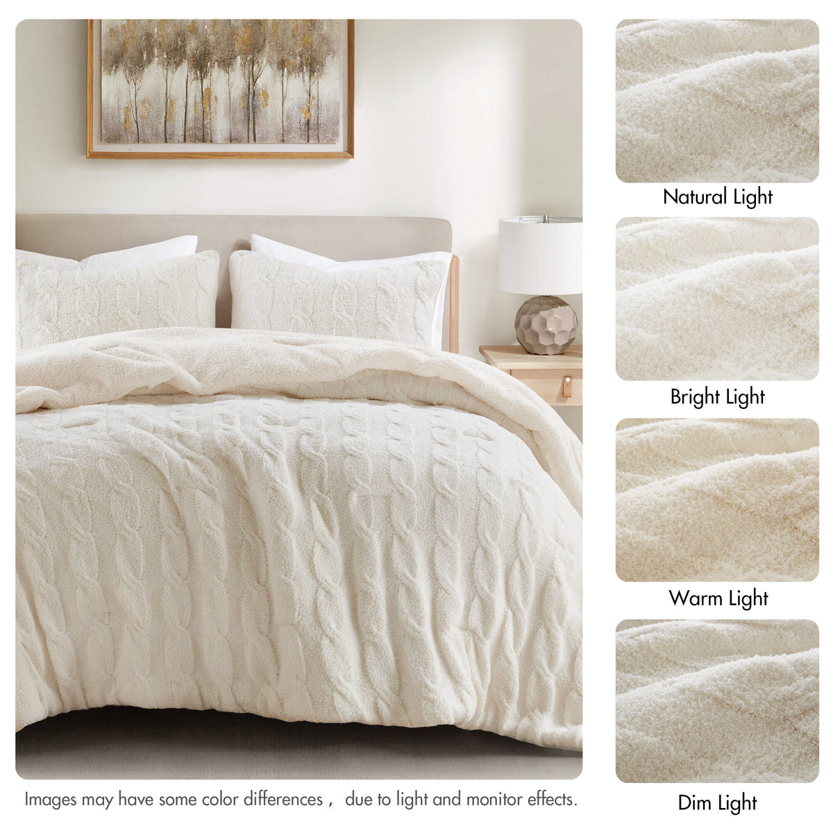2 Pieces Twin Cable Knit Chenille Comforter Set