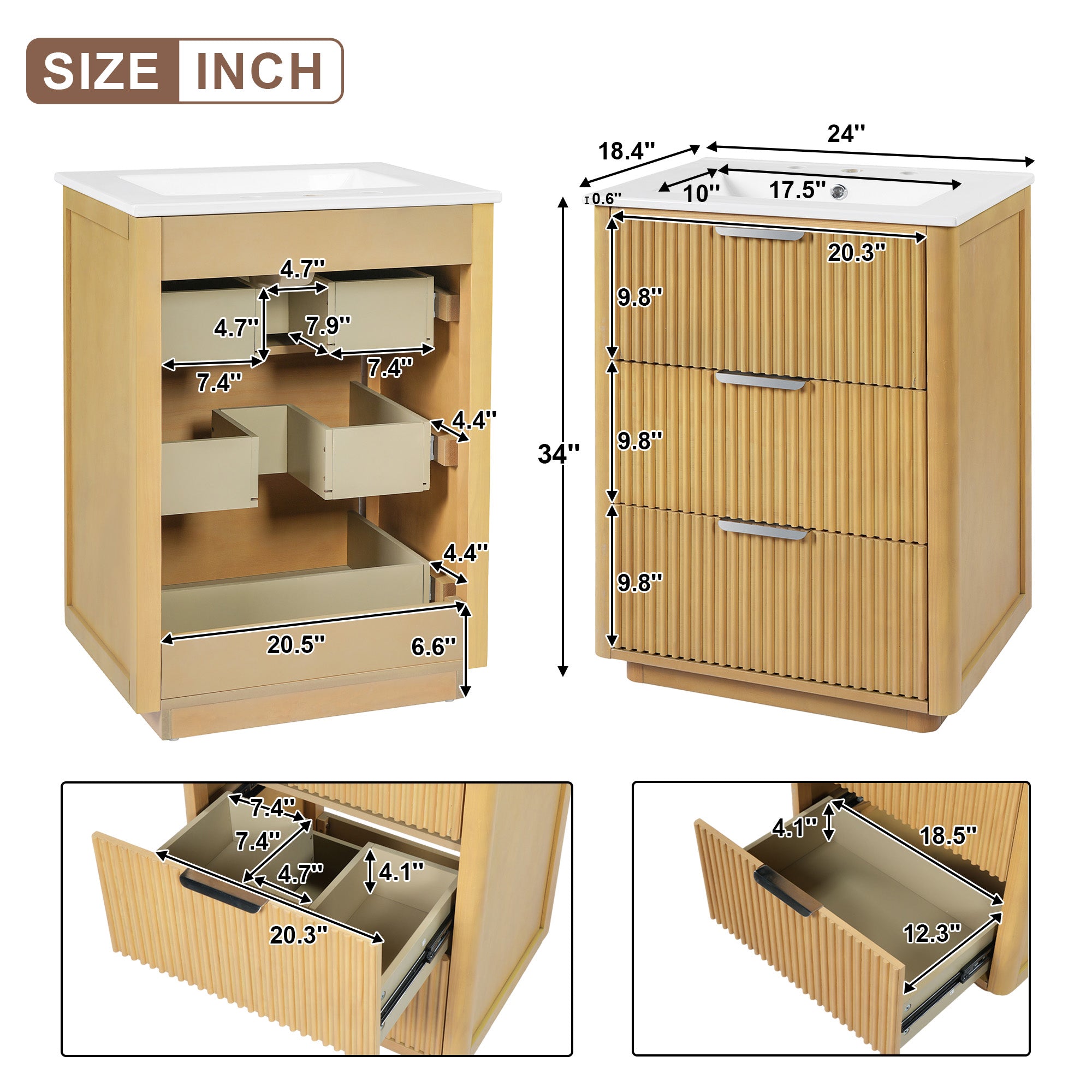 24 Inch Modern Luxury Bathroom Vanity with Ceramic Sink