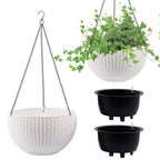 Self-Watering Hanging Rattan-Inspired Planter (Pack of 2, White)