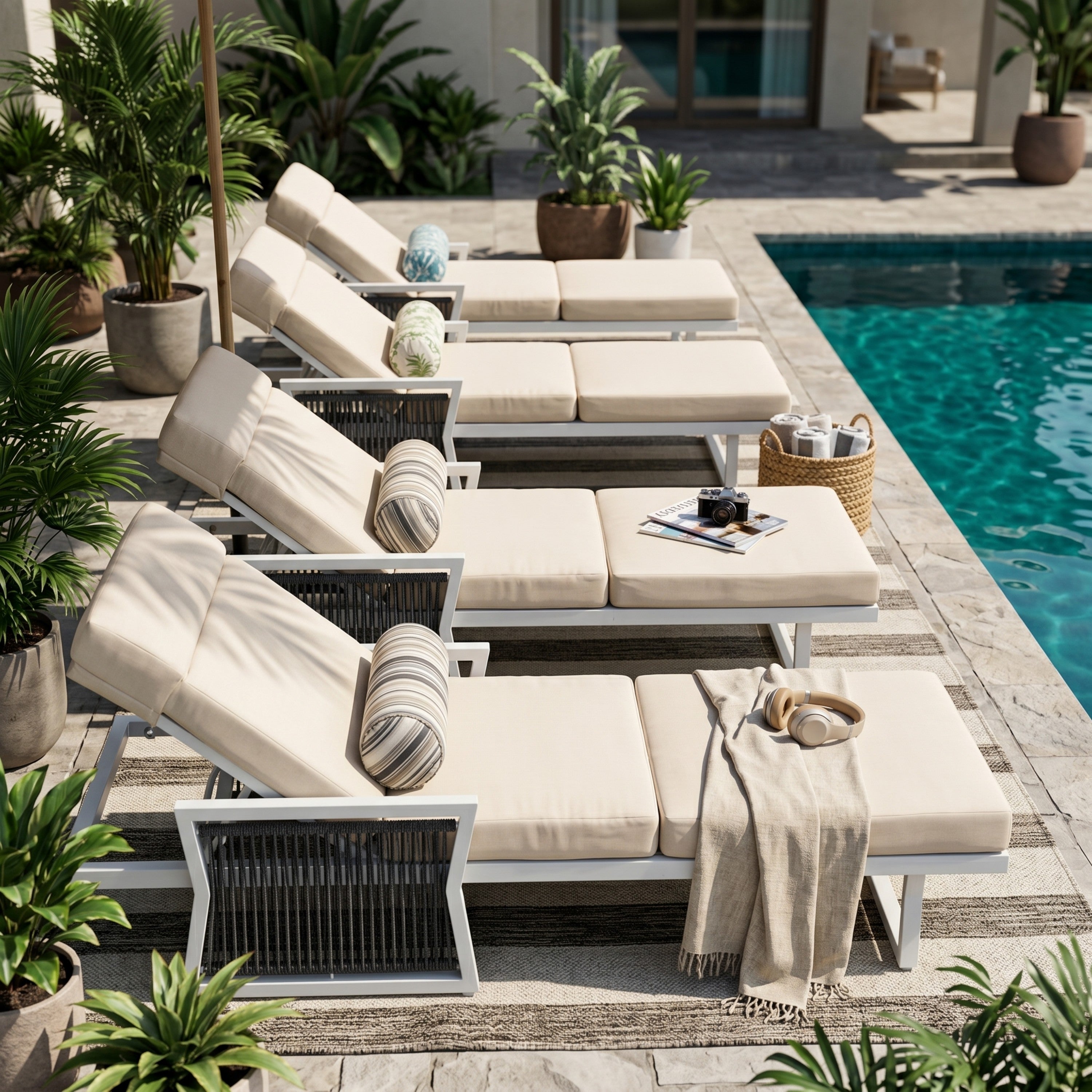 White Iron Outdoor Chaise Lounge