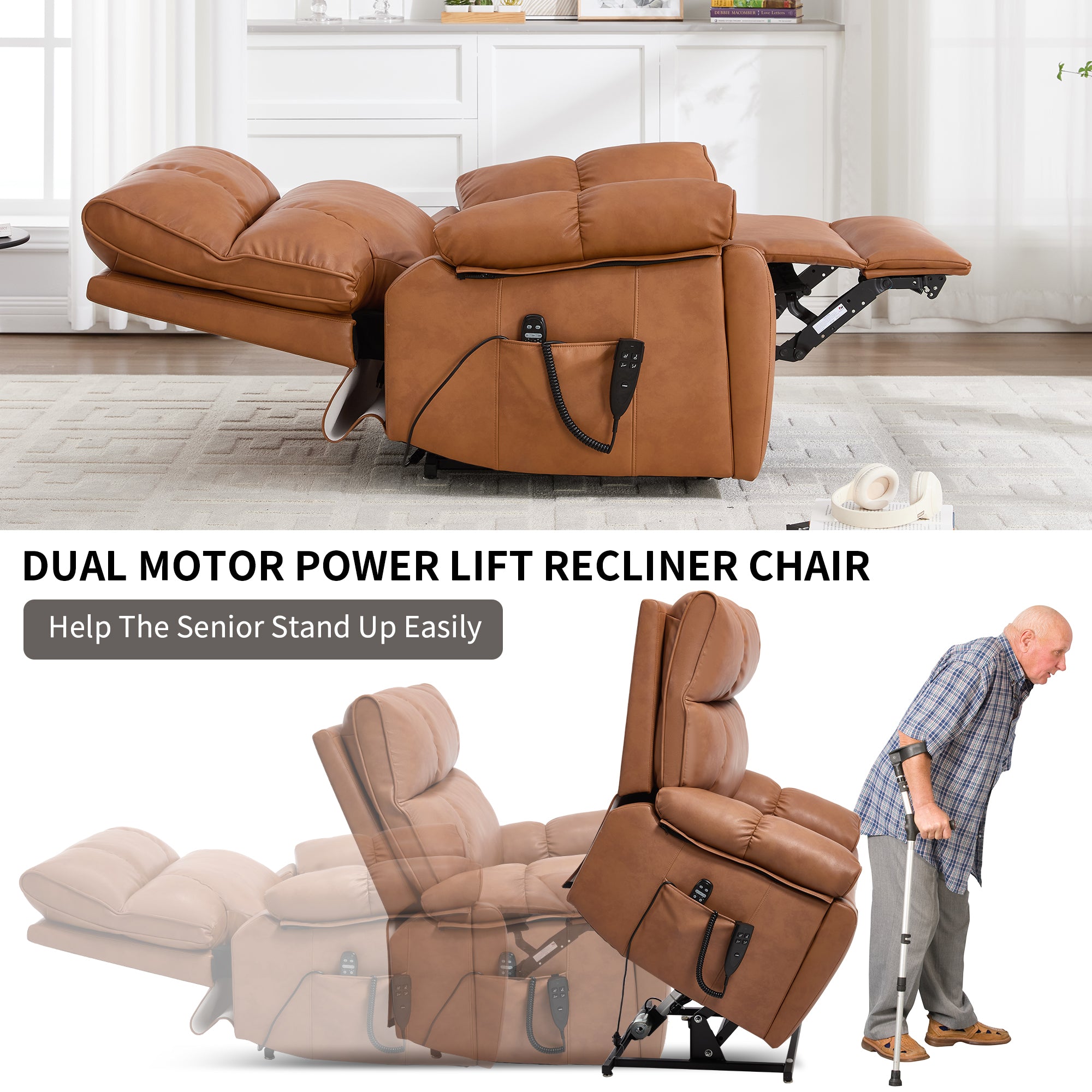 Orange Leatheraire Heat Massage Dual Motor Recliner