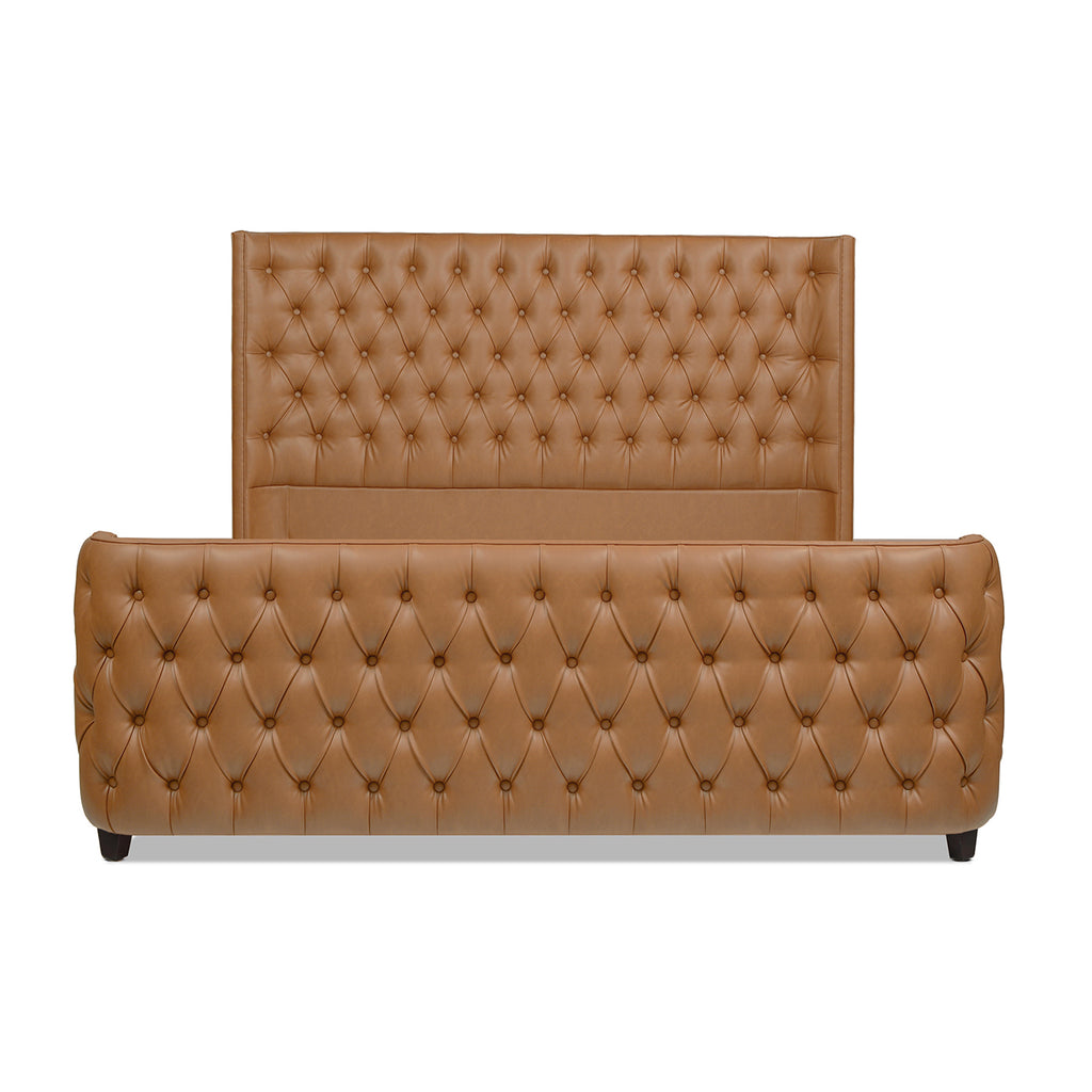 Brooklyn King Tufted Panel Bed Headboard and Footboard Set, Tan Brown