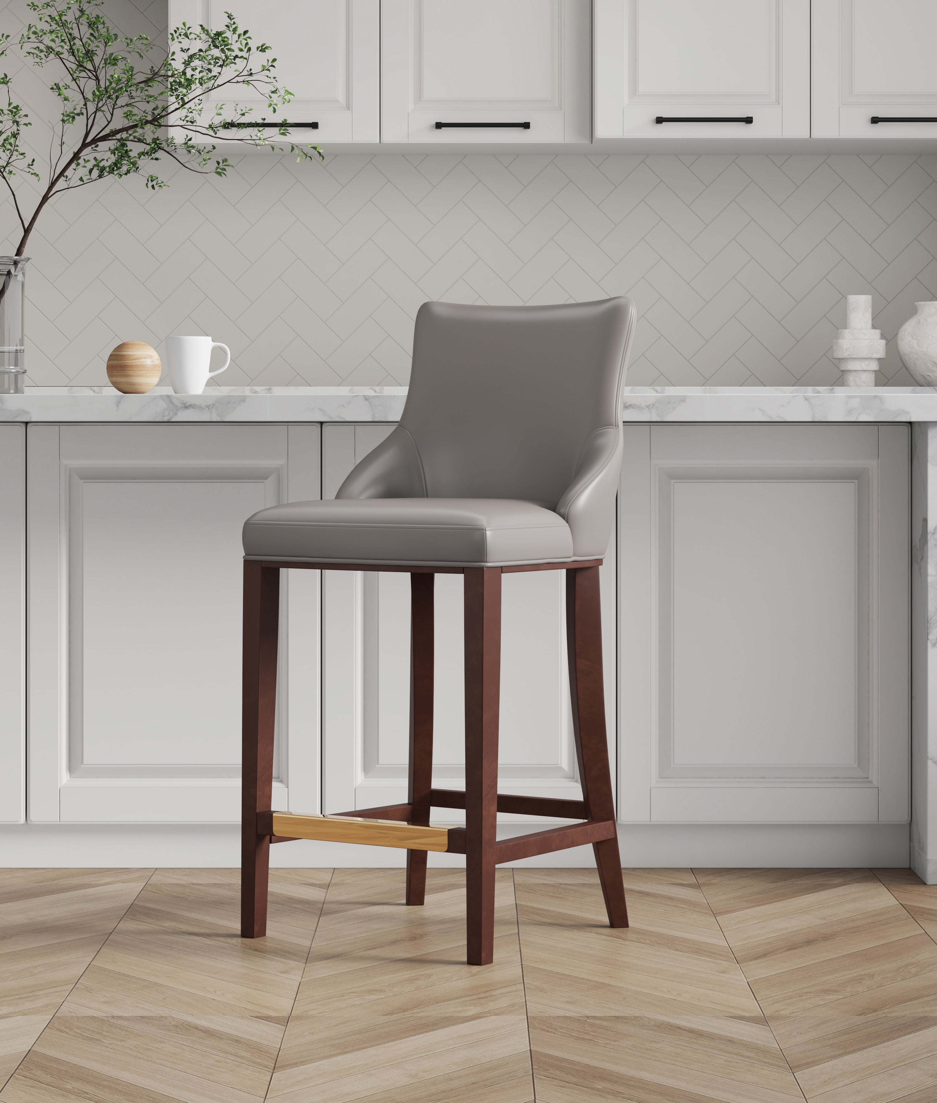 Shubert Wood Upholstered Barstool in Dark