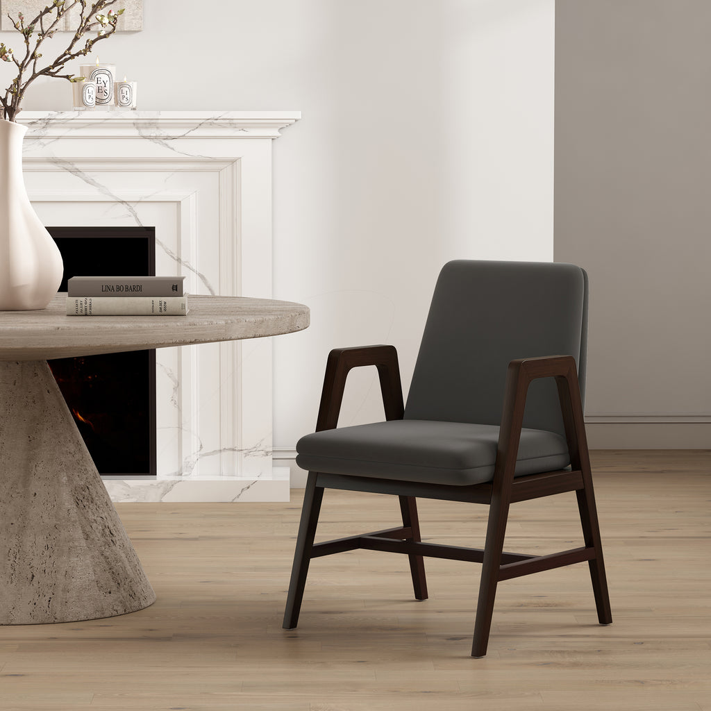 Stella Wood Velvet Armchair in Graphite