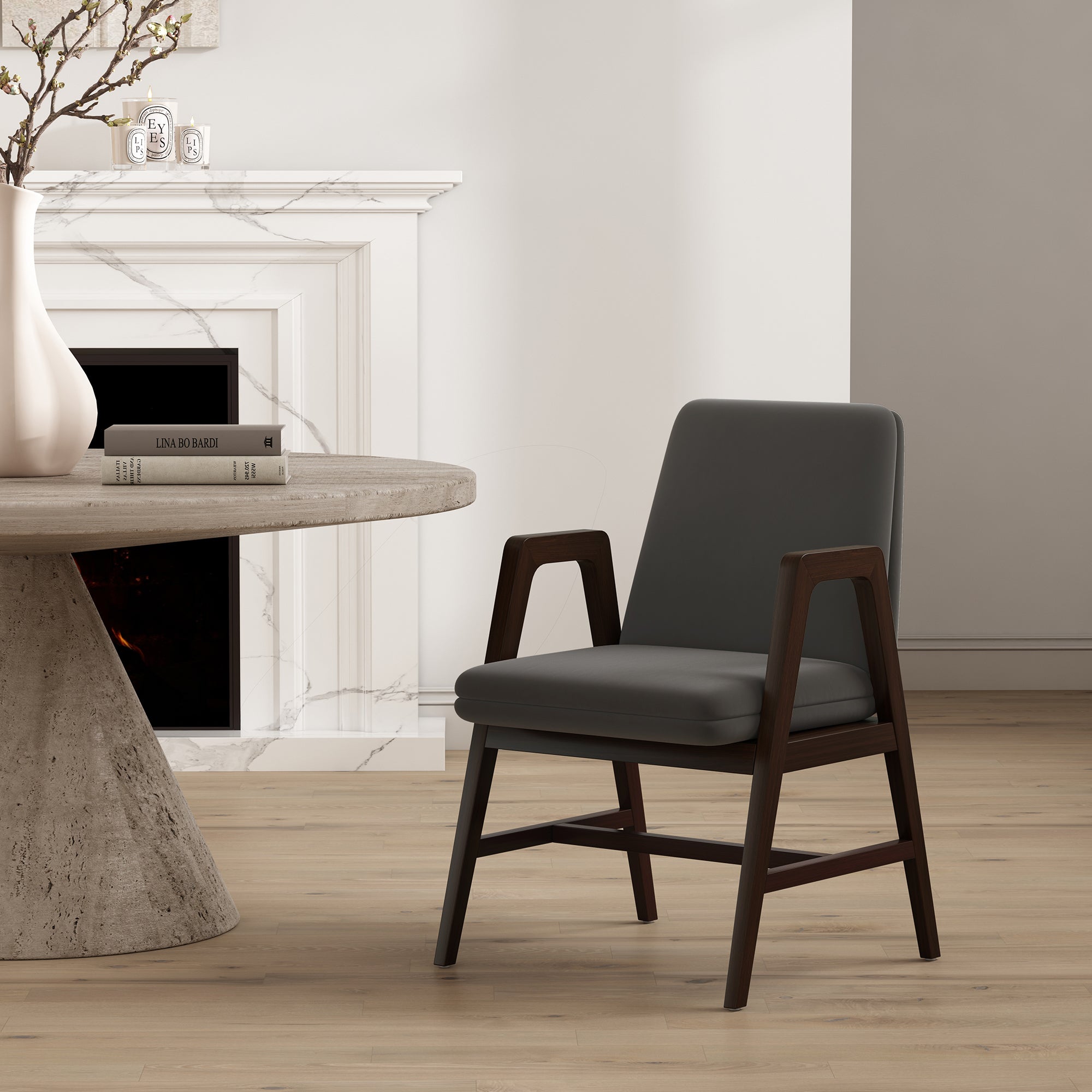 Stella Wood Velvet Armchair in Graphite