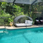 Outdoor Wicker Overhead Canopy Daybed Water Resistant Cushion