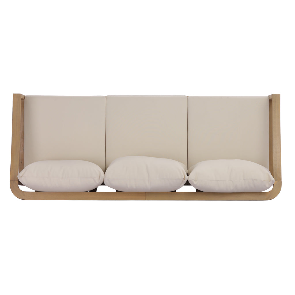 77.95" Outdoor Acacia Wood Frame Three-Seater Sofa